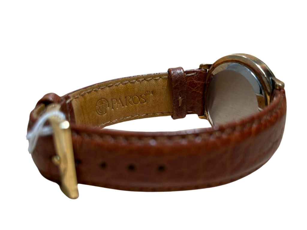 Omega Constellation Quartz Men Gold Face Leather Strap