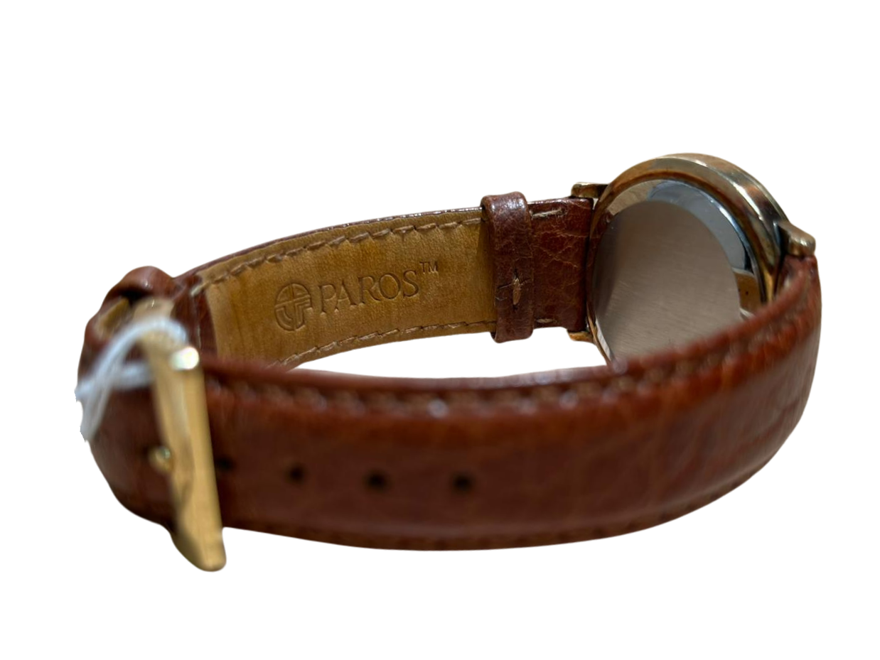 Omega Constellation Quartz Men Gold Face Leather Strap
