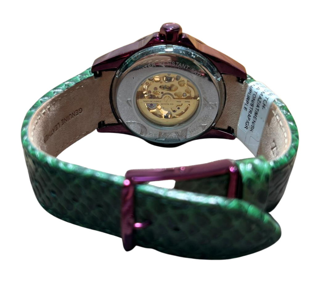 Tomaz TW003B Skeletor Automatic Watch Green Salmon Leather Strap Secondary image