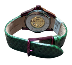 Tomaz TW003B Skeletor Automatic Watch Green Salmon Leather Strap