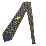 Salvatore Ferragamo Blue With Gold Horse Shoes & Flower Necktie