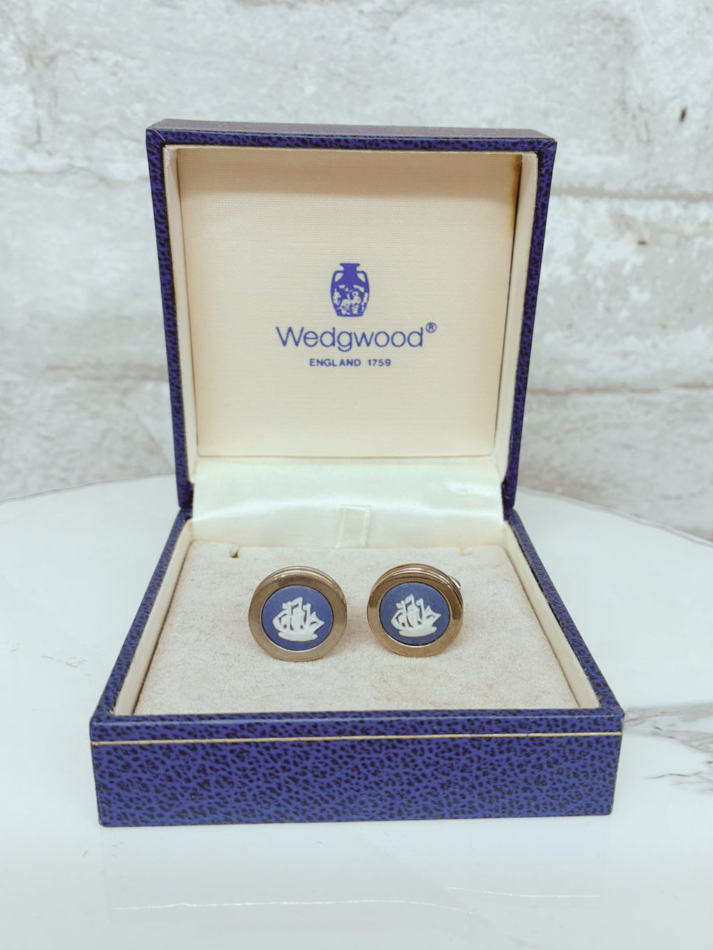Vintage Wedgwood Jasperware Sailing Ship Cufflinks
