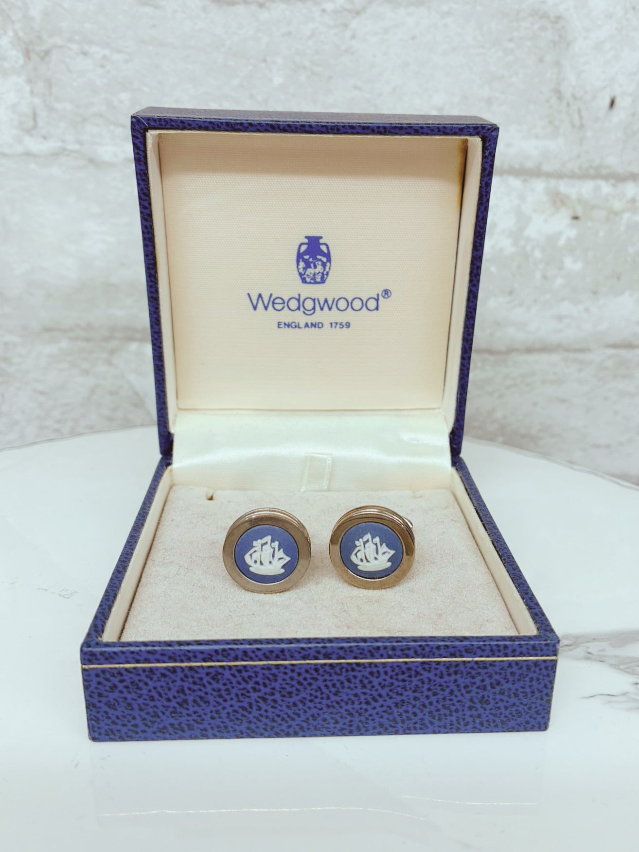 Vintage Wedgwood Jasperware Sailing Ship Cufflinks