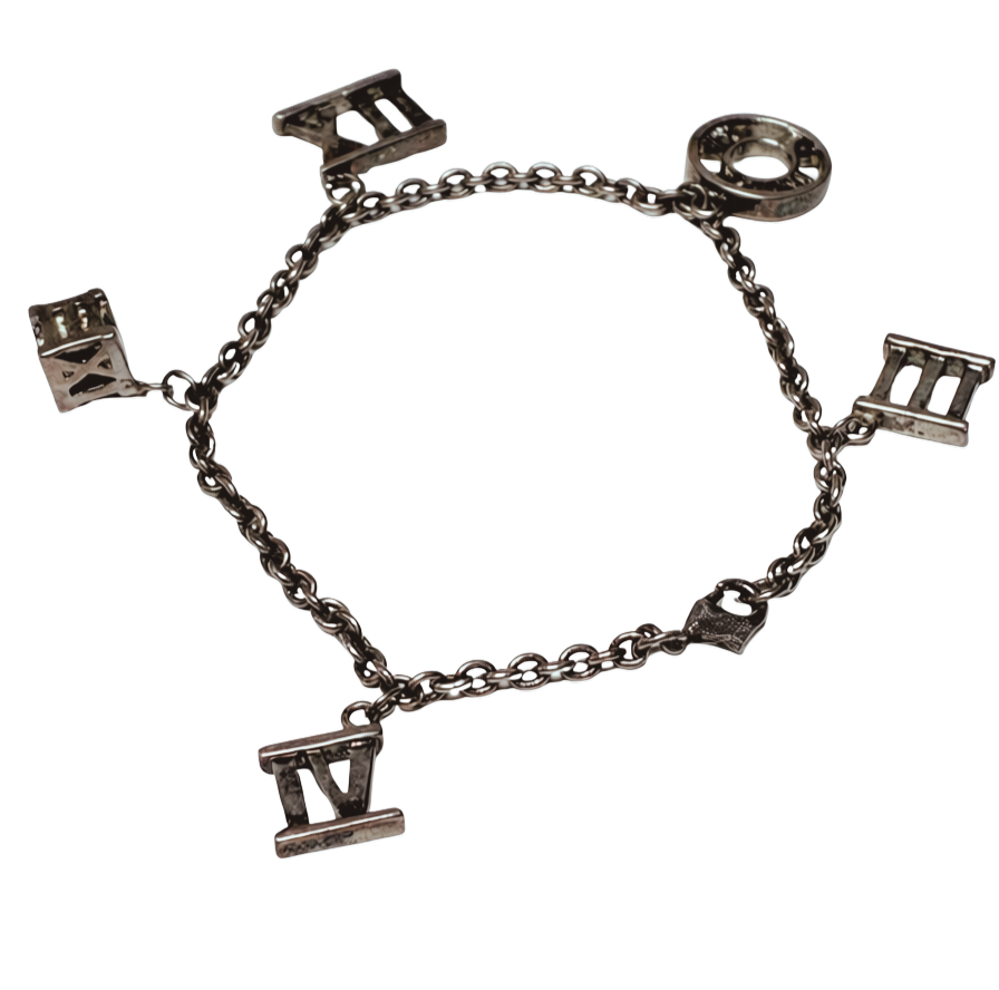 Tiffany And Co Atlas Collection 5 Charm Bracelet 10.5GM