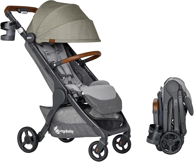 Ergobaby Metro+ Deluxe Compact Baby Stroller, Lightweight Umbrella Stroller Folds Down for Overhead Airplane Storage (Carries up to 50 lbs), Car Seat Compatible, Empire State Green Main image