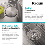 KRAUS KWT310-33/18 Kore Workstation 33-inch Drop-In 18 Gauge Single Bowl Stainless Steel Kitchen Sink with Integrated Ledge and Accessories