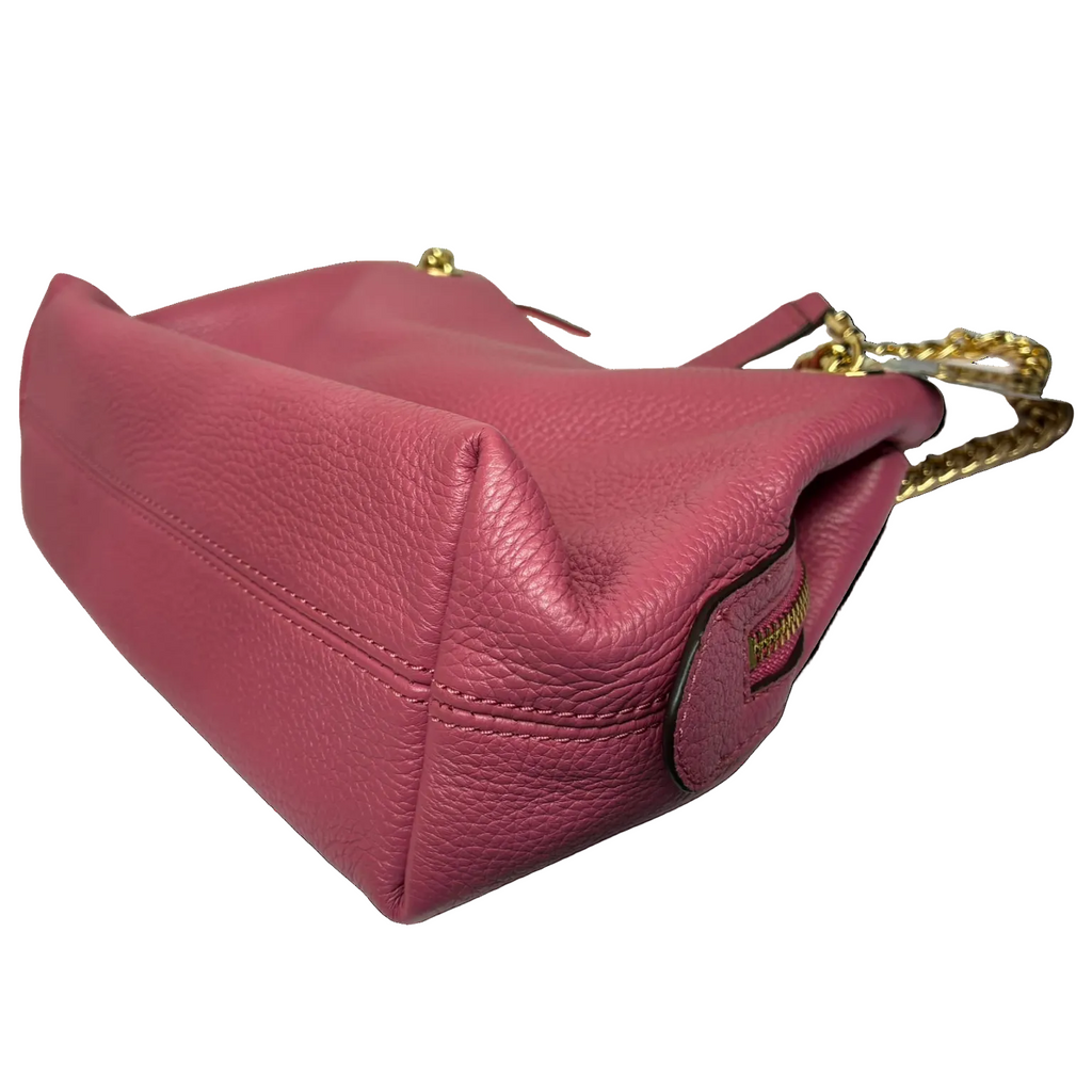 Michael Kors Jet Set Item Medium Chain Shoulder Bag Vibrant Pink Textured Leather