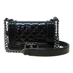 Chanel Boy Flap Bag Black Quilted Patent Leather Mini