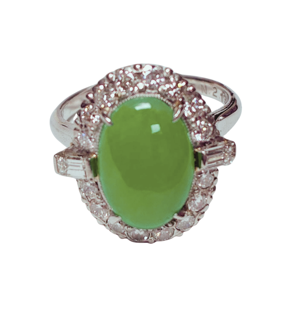 PT850 Jade With Diamond Ring 4.9G Size 8