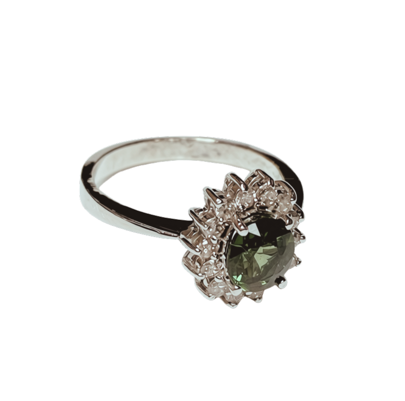 18KWG Green Gemstone With Diamond Halo Ring 3.4GM