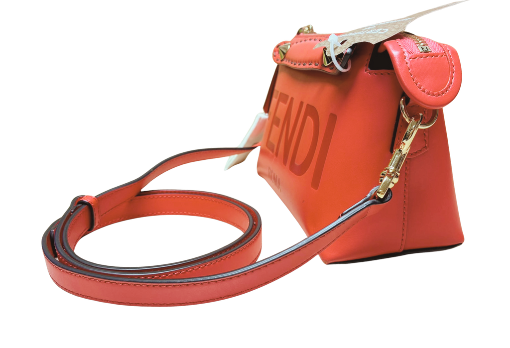 Fendi By The Way Mini Leather Boston Bag Roma Script Tulipano+Oro Soft