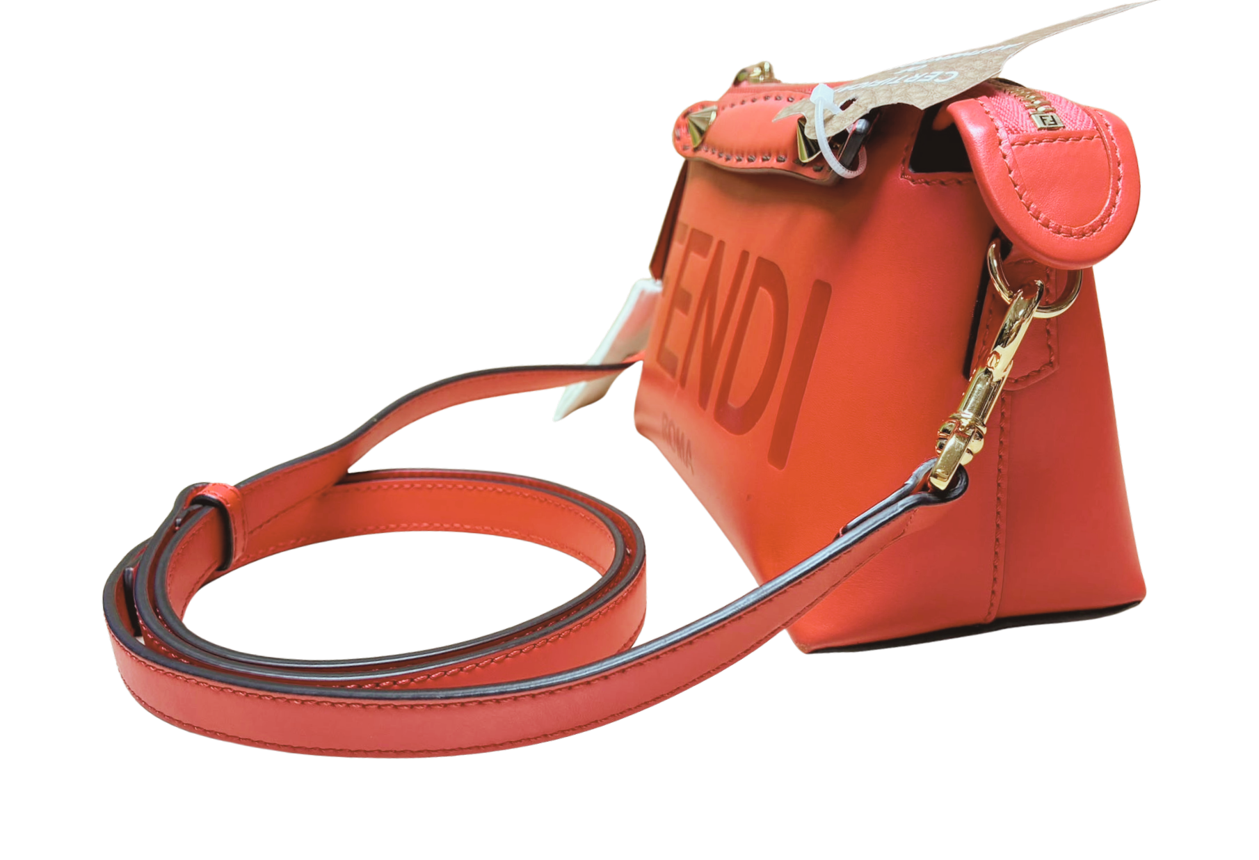 Fendi By The Way Mini Leather Boston Bag Roma Script Tulipano+Oro Soft