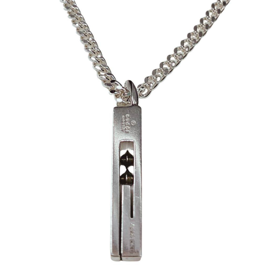 Gucci SV925 Cutout G Bar Necklace 15G 50CM