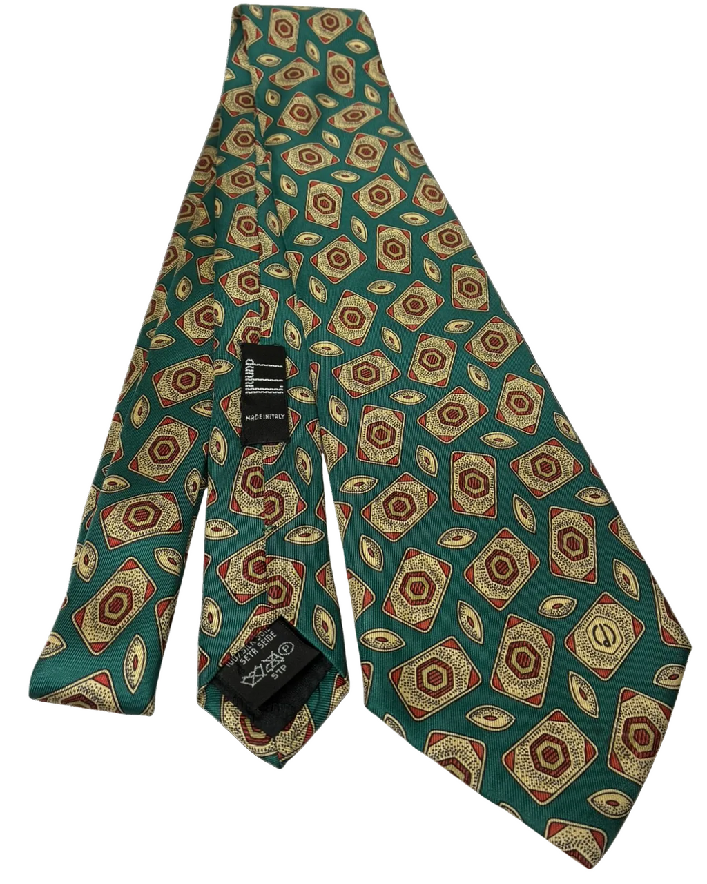 Dunhill Teal Green Geometric Pattern Silk Necktie