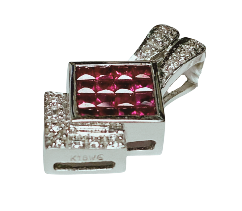 18KWG Ruby With Diamonds Pendant 2.8G