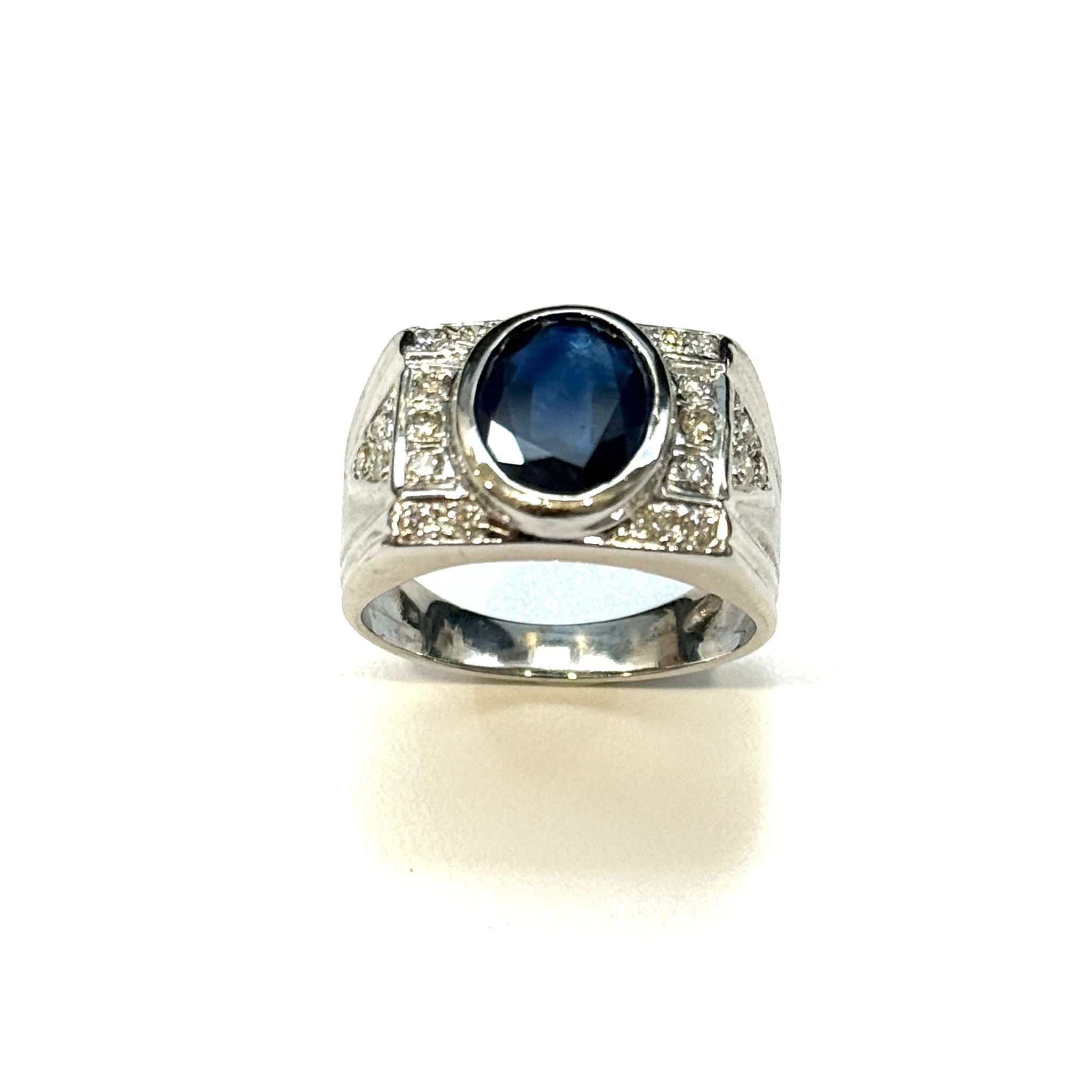 18KWG Blue Sapphire & Diamond Ring Main image