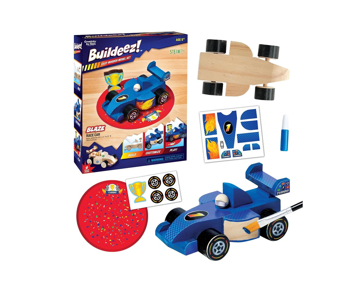 Creativity for Kids Buildeez! Easy Wooden Model Set: Blaze The Race Car - Model Car Kits to Build and Paint, Craft Kits for Kids, STEM Toys and Crafts for...