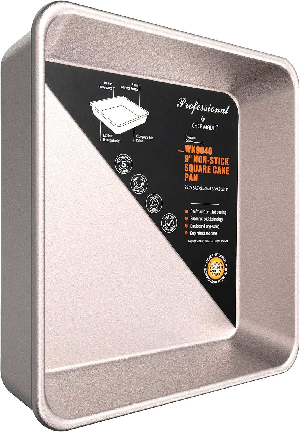 CHEFMADE WK9040 Non-Stick Square Cake Pan, 9"