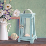 Stonebriar Coastal Worn Blue Wooden Tea Light Candle Lantern with Handle