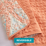 Comfort Spaces Reversible Quilt Set Vermicelli Stitching Design Full Queen 90in X 90in Gloria Damask Coral 3 Piece