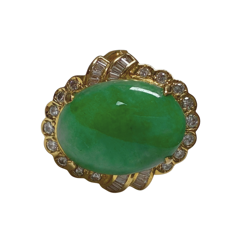 850YG Jade And Diamond Ring 7.6GM