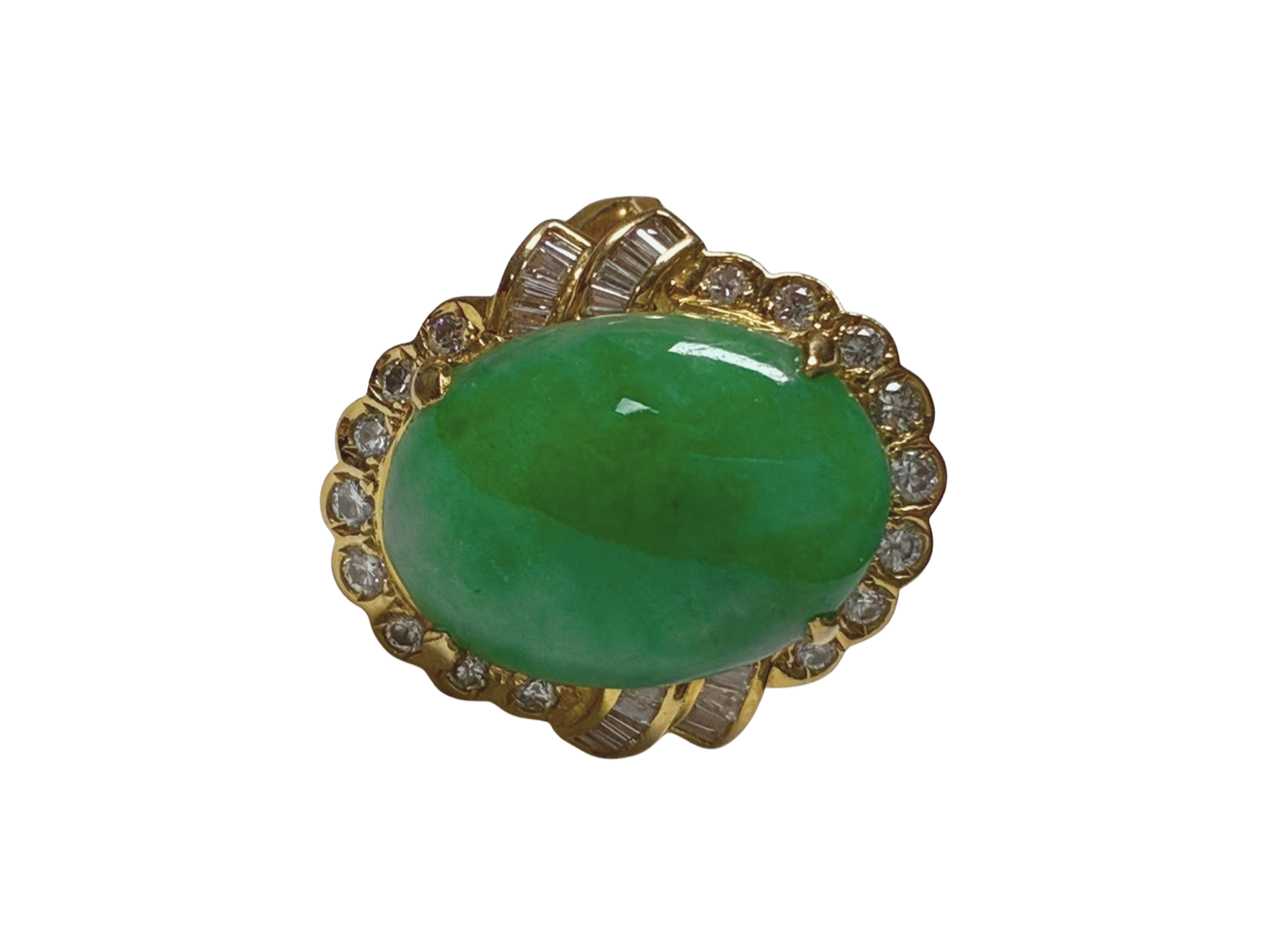850YG Jade And Diamond Ring 7.6GM