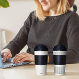 Copco 5237160 Reusable, Insulated Double Wall Travel Mugs 16-ounce White/Black, 2 Count (Pack of 1)