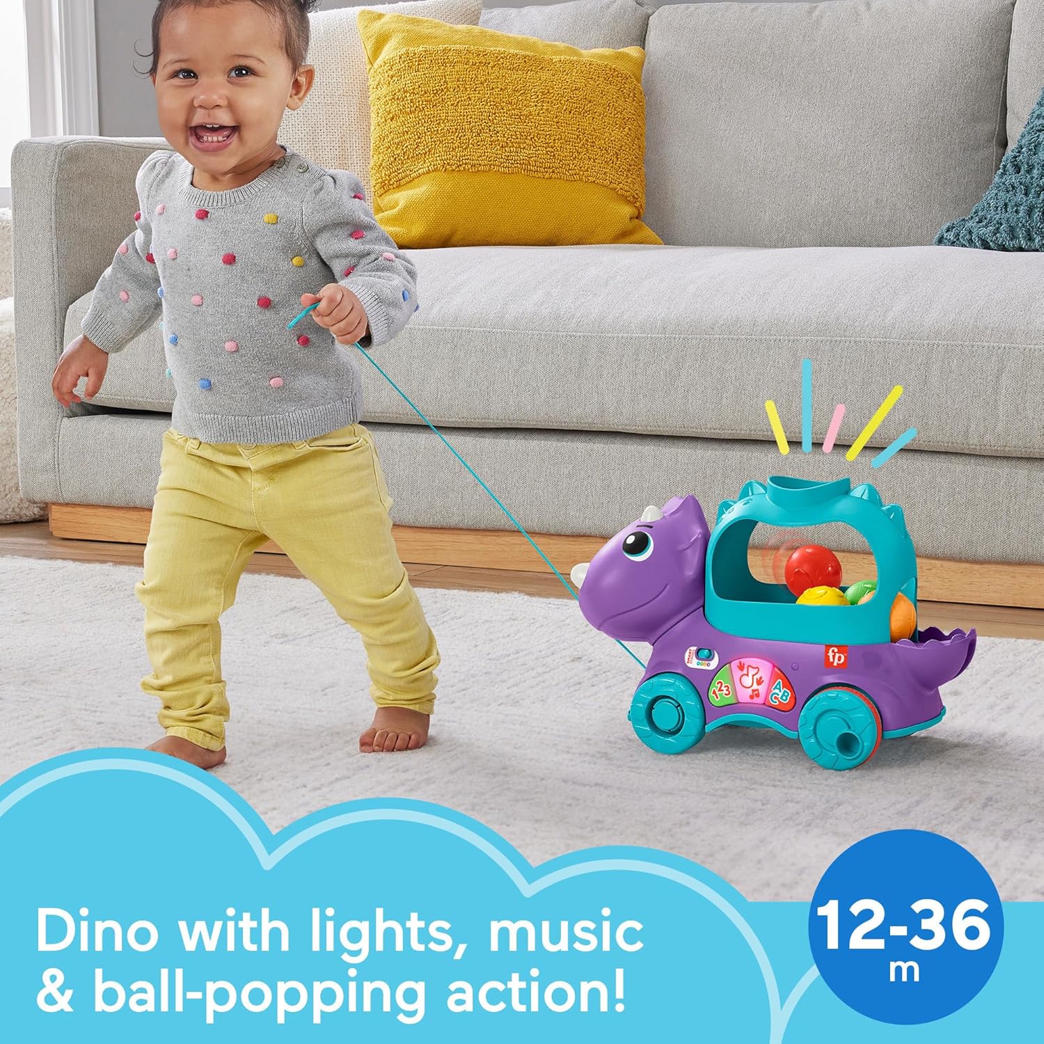 Fisher-Price Infant and Toddler Learning Toy, Dinosaur Ball Popper Pull Toy with Smart Stages Educational Content, Poppin’ Triceratops