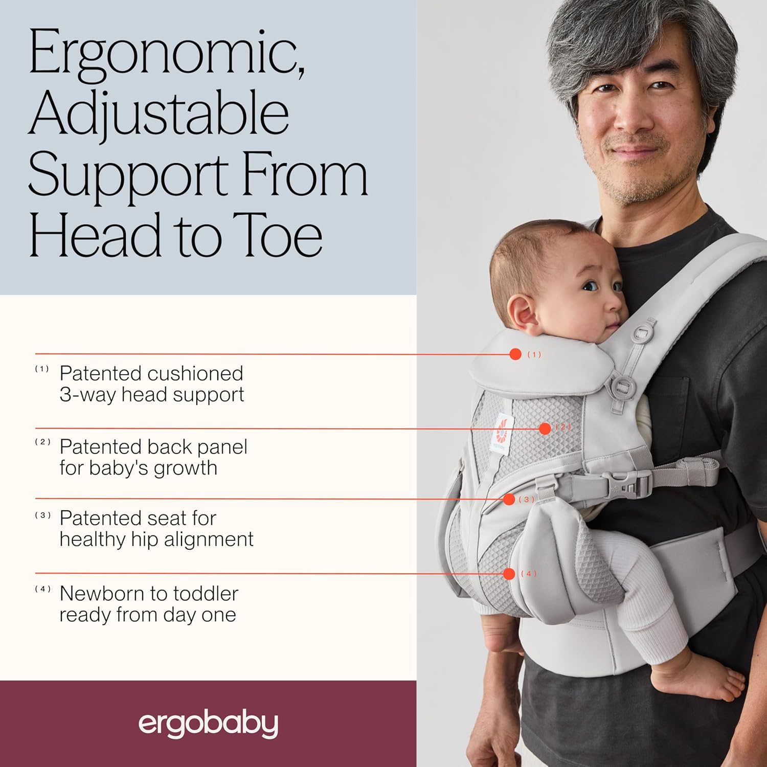 Ergobaby Omni 360 Cool Air Mesh Baby Carrier Pearl Grey