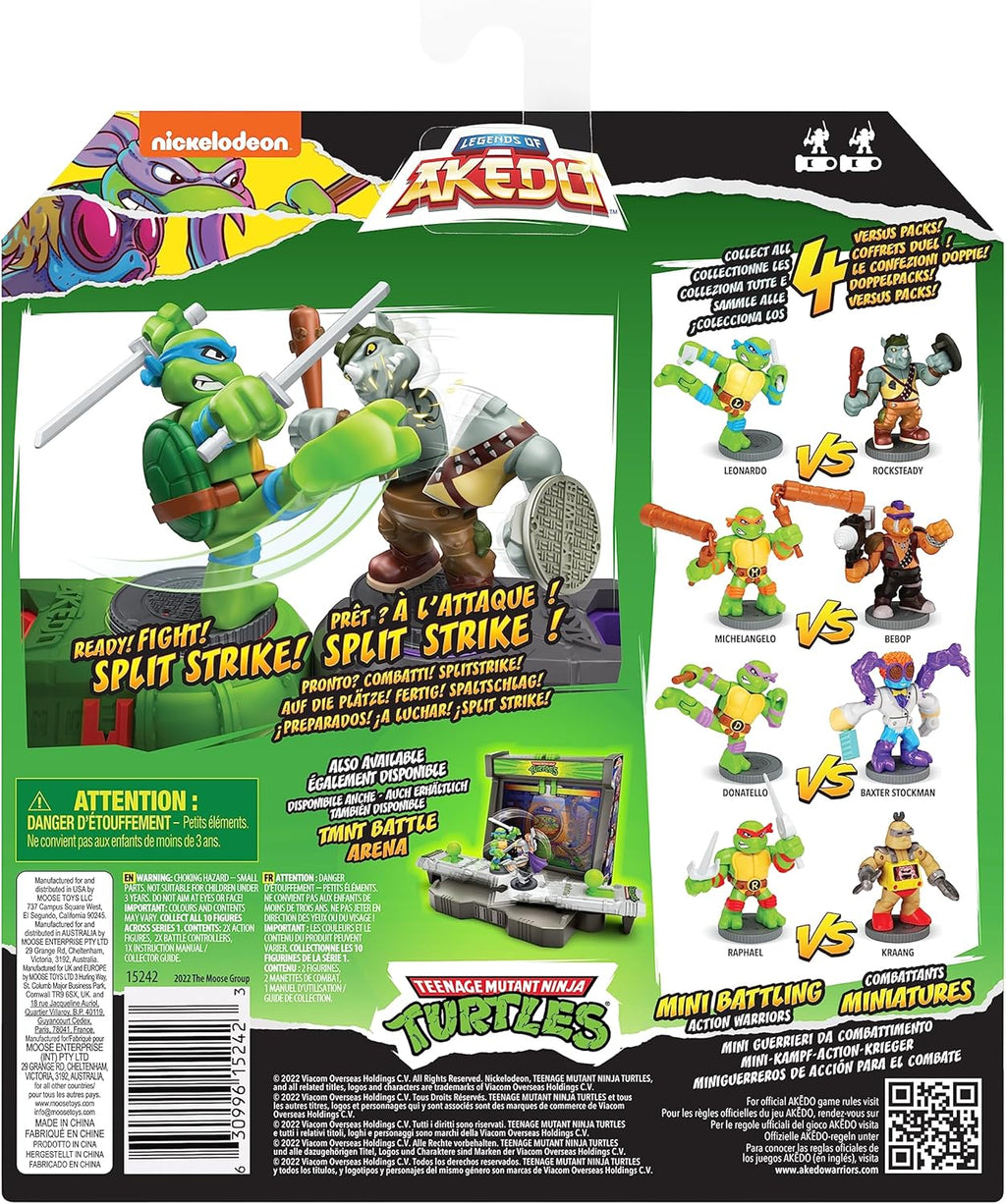 Akedo Legends of Teenage Mutant Ninja Turtles. Mini Battling Warriors Versus Pack Leonardo Vs Rocksteady