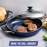 Blue Diamond Cookware Diamond Infused Ceramic Nonstick 11" Grill Genie Pan with Lid