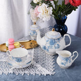 Fanquare Blue Flowers Porcelain Tea Set, Service for 6