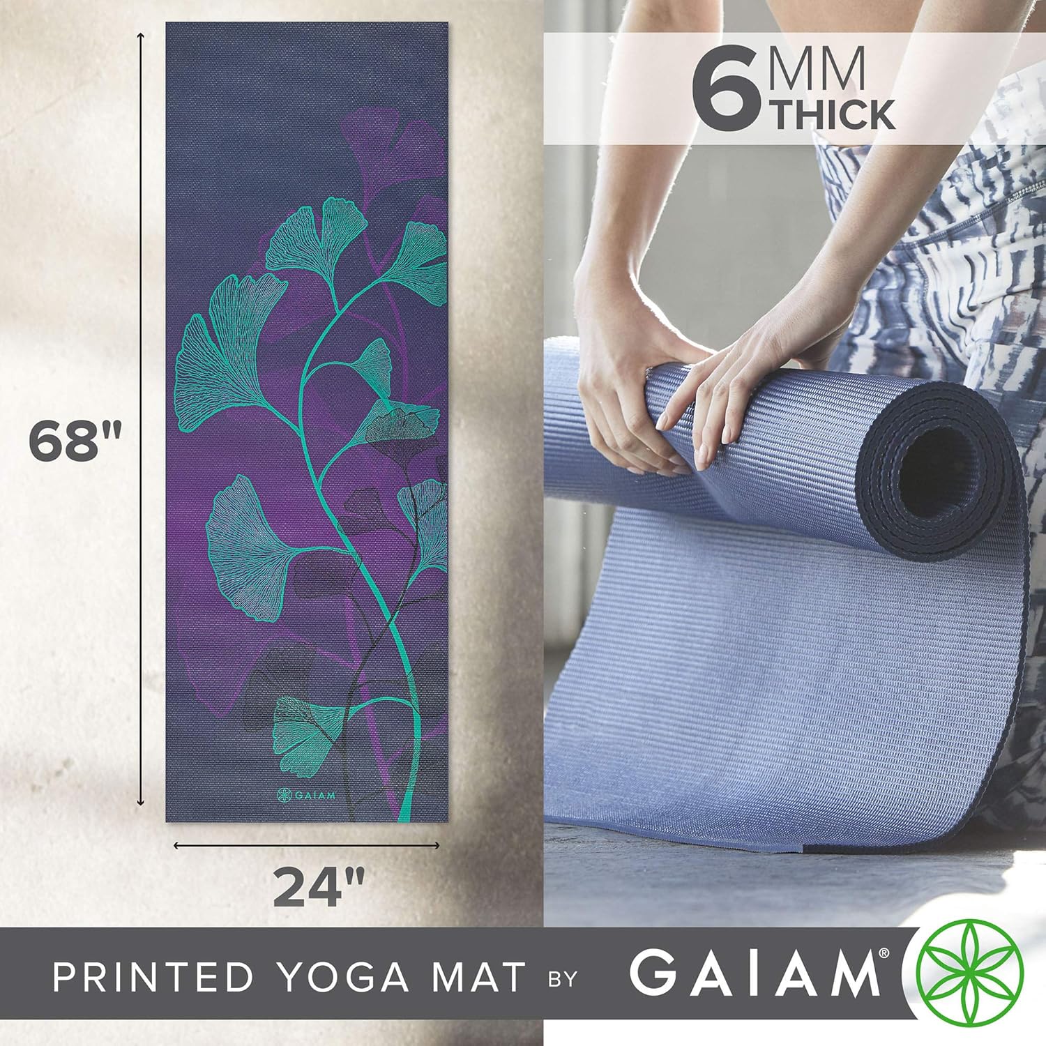 Gaiam Print Yoga Mat Lily Shadows 68inX24inX6mm Secondary image