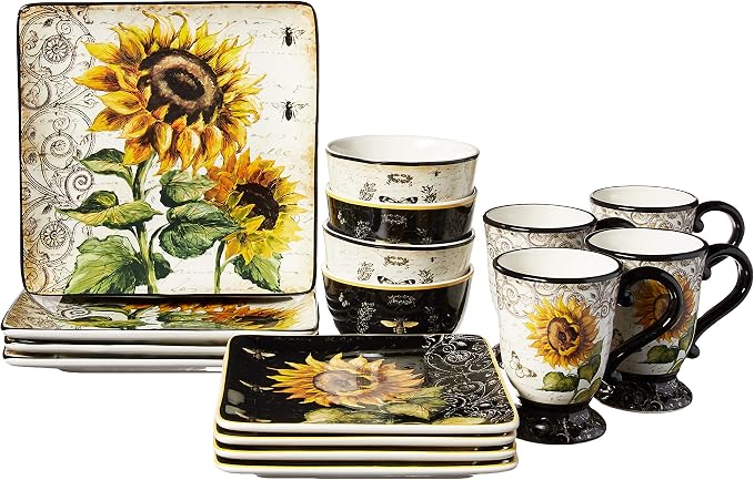 Certified International Corp 89093 French Sunflower Dinnerware Set, Multicolor 16pcs