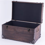 Distressed Wooden Vintage Industrial Style Decorative Trunk with Lockable Latch