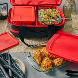 Pyrex 1102267 885459426300 Portables Glass Bakeware and Food Storage Set (Black Carrier, 9-Piece Double Decker, BPA-Free)