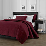 Chezmoi Collection Austin 3-Piece Oversized Bedspread Coverlet Set (Queen, Burgundy)