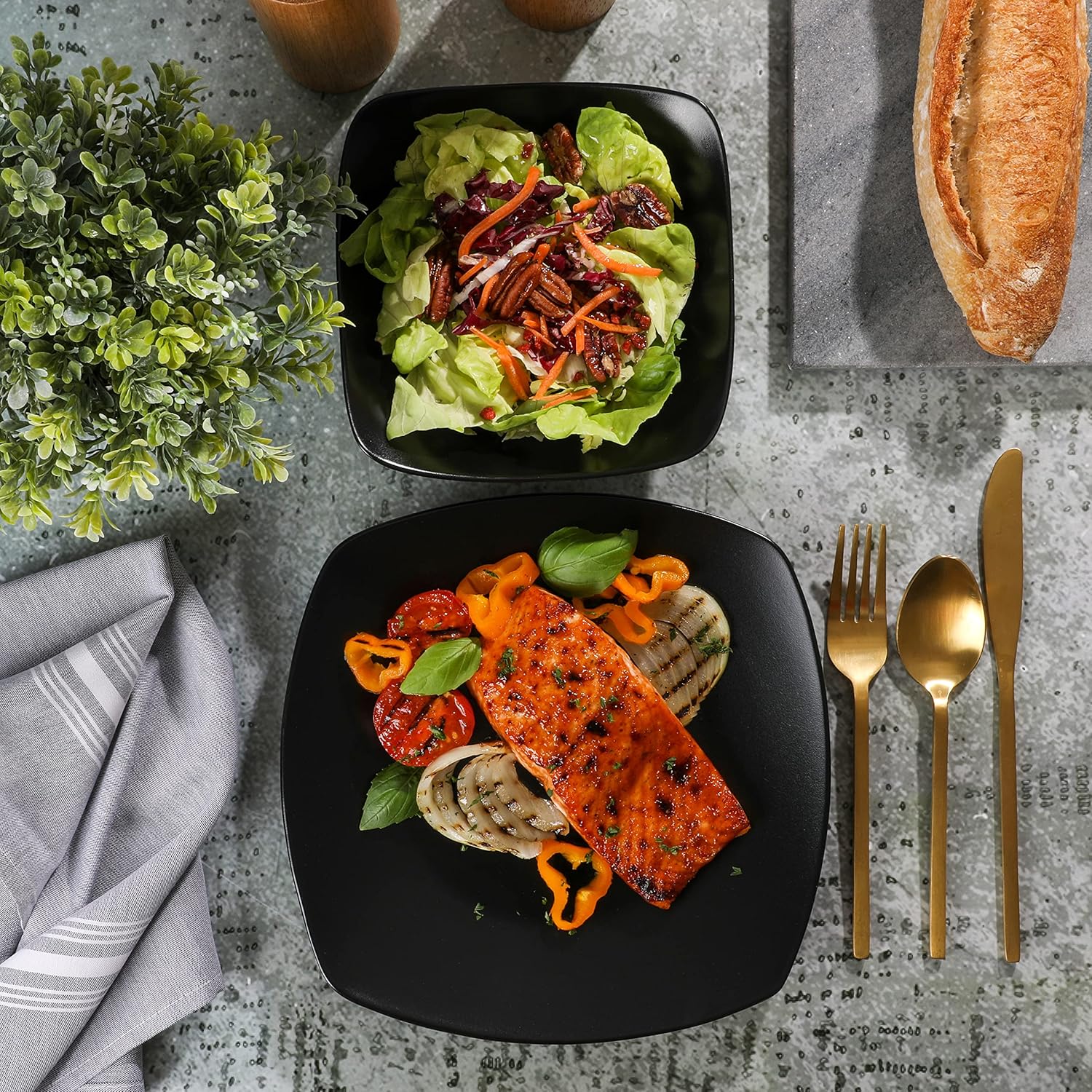 Gibson Home Zen Buffet Matte Porcelain Plates and Bowls Dinnerware Set - Black, Service for 4 (8pcs) (136823.08R) Secondary image