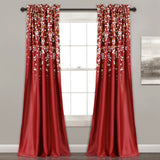 Lush Decor Weeping Flower Light Filtering Window Curtain Panels, Pair, 52"W x 84"L + 2" Header, Red - Charming Modern Floral Curtains for Living Room, Dining Room, & Bedroom