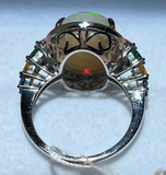 750 White Gold 6.2g Opal Diamond Ring With Colored Stones