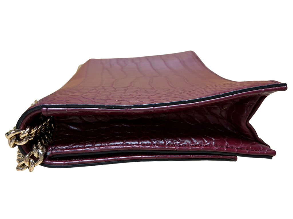 Nine West Croc Embossed PVC Flap Crossbody Bag Burgundy