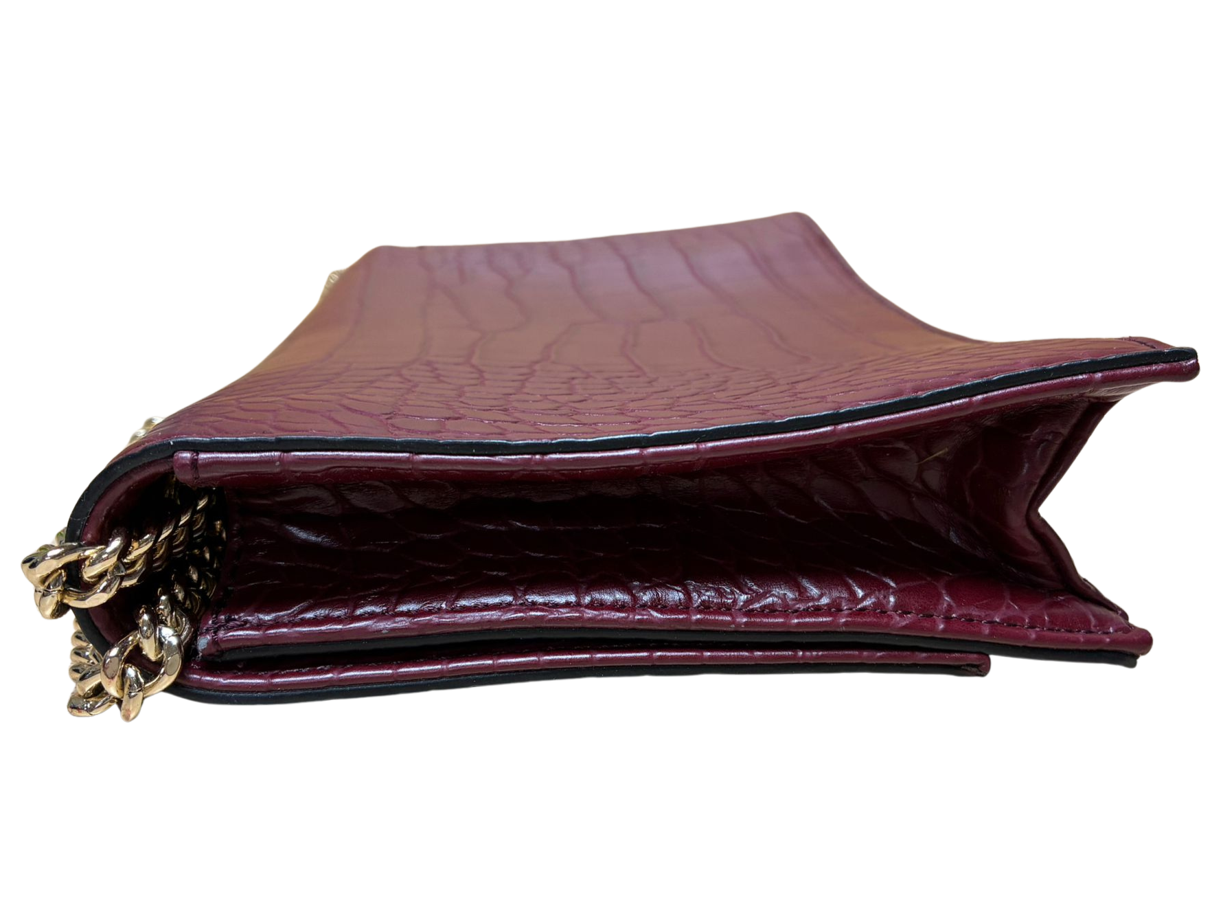 Nine West Croc Embossed PVC Flap Crossbody Bag Burgundy