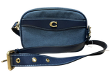 Coach Camera Bag Navy With Canvas Body And Leather Trim CJ848
