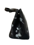 Furla Tote Bag Black Leather White Dandelion Print