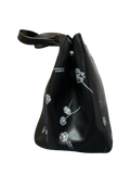 Furla Tote Bag Black Leather White Dandelion Print