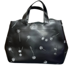 Furla Tote Bag Black Leather White Dandelion Print