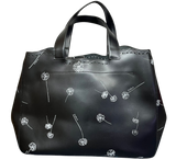 Furla Tote Bag Black Leather White Dandelion Print