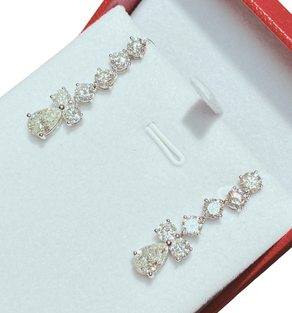 18K White Gold Drop Earrings Pear Cut Teardrop 2 Carats Diamond  5.45GM