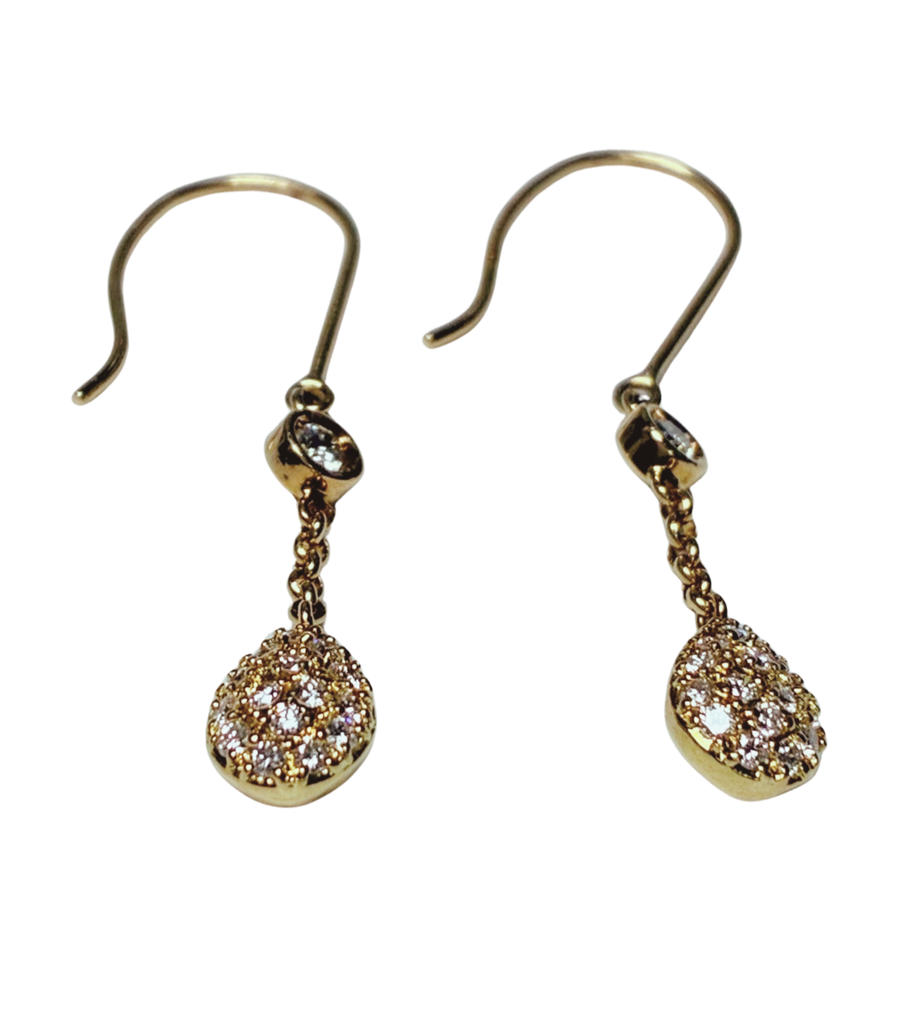 K18 Yellow Gold Diamond Teardrop Drop Earrings 1.68G