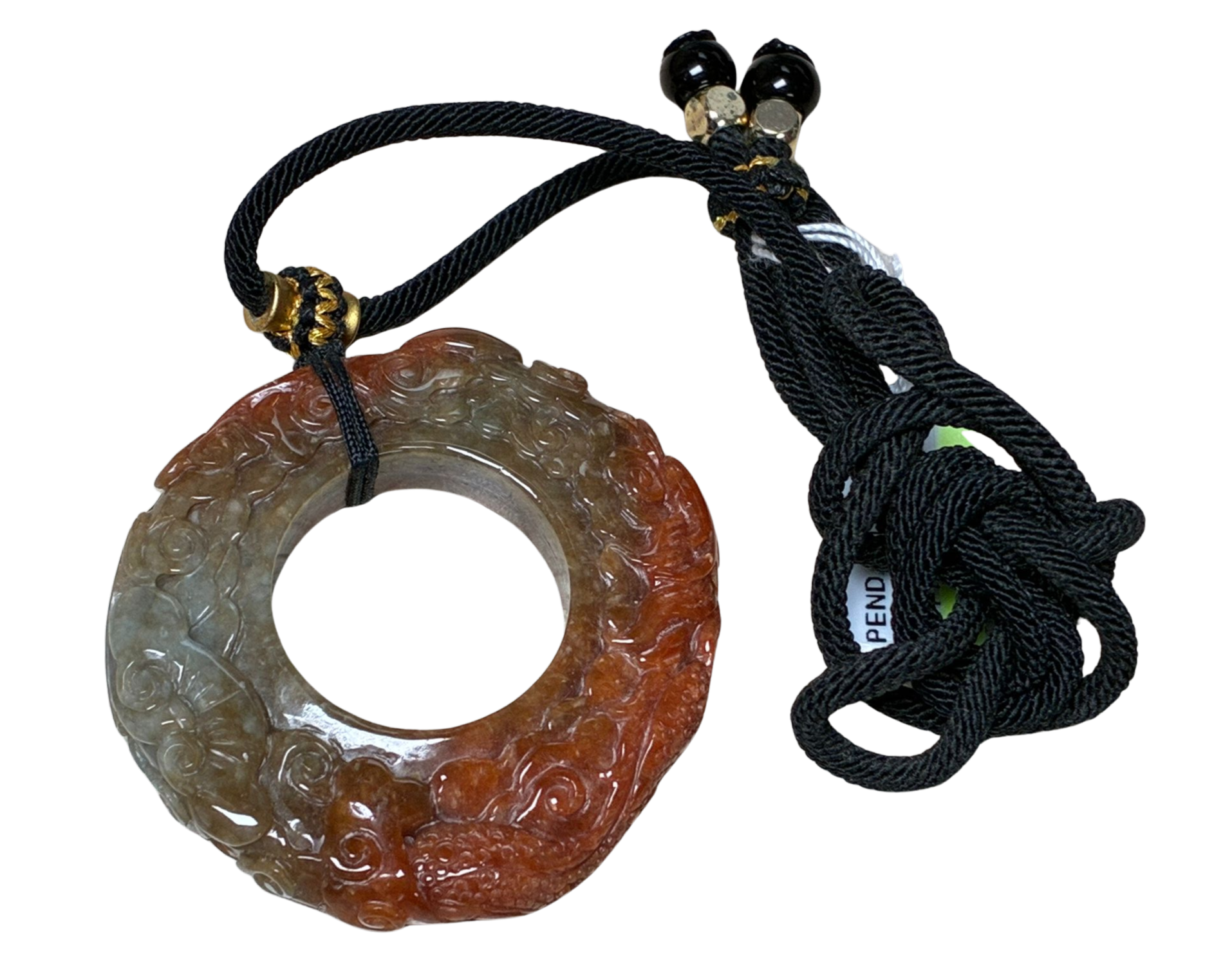 Reddish Brown Jadeite Dragon Carved Pendant With Cord Necklace Main image